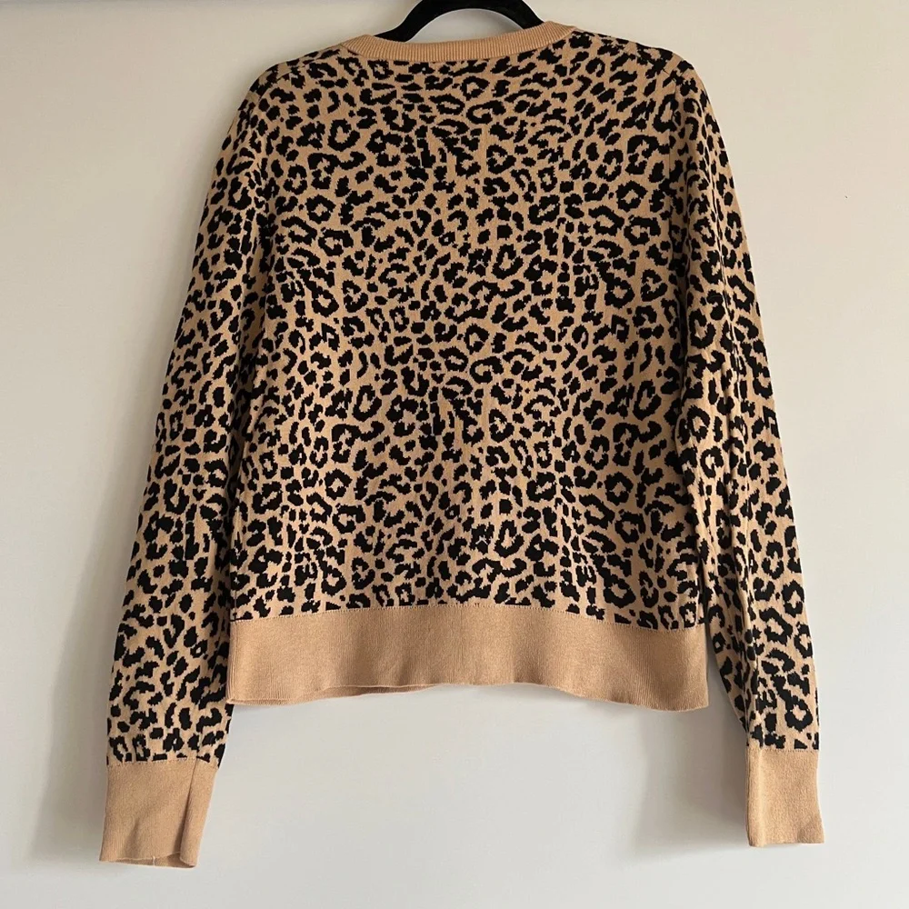 J. Crew Leopard Print Cotton Cardigan Sweater Size Medium